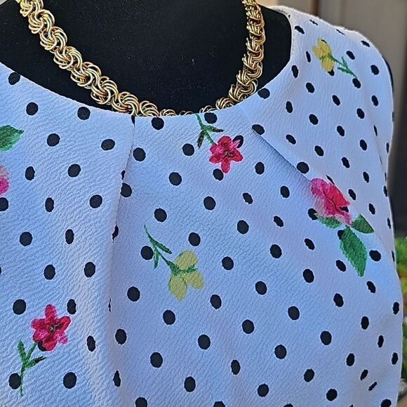 Elle floral and polka dot sleeveless zipper back lined dress size large - Picture 4 of 11